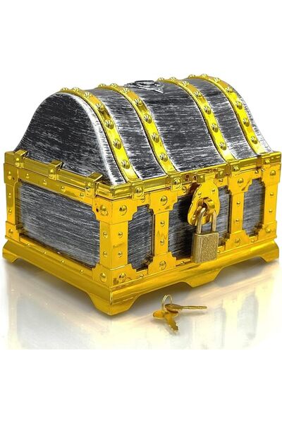 AZONEE Golden Frame Pirate Treasure Chest for Kids, Treasure Storage Box with...