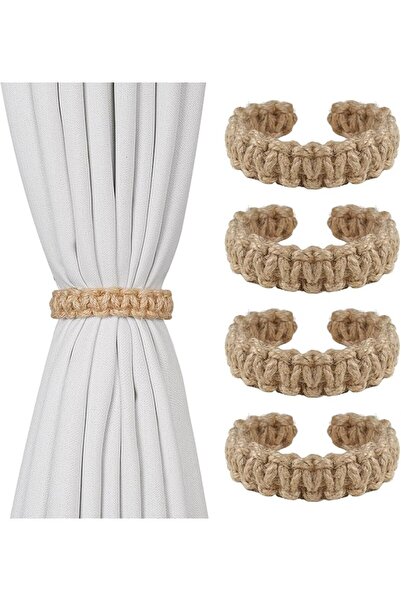 GENERAL 4pcs Wooden Bead Curtain Tiebacks with Tassel (Brown)