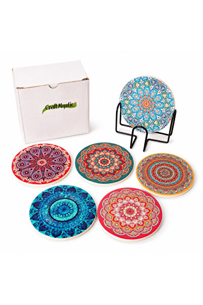 craftmystic Set 6 Suporturi Ceramica pentru Pahare cu Mandale Colorate - Prot...