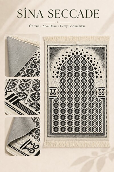 İlkbenaldim Black Sina Prayer Rug Lined with Velvet, Soft Textured, Hajj Umra...