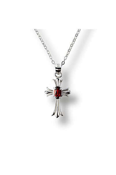 craftmystic Колие от сребро 925 с натурален гранат в форма на кръст - Енергия...