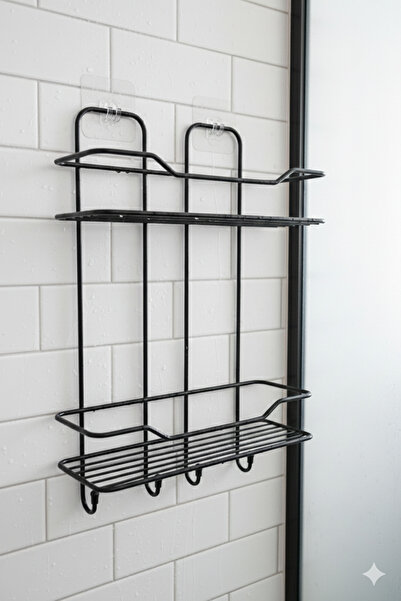 DAMLORA Adhesive Two-Tier Bathroom Shelf Black