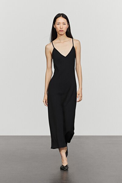 Massimo Dutti Askılı dökümlü midi elbise
