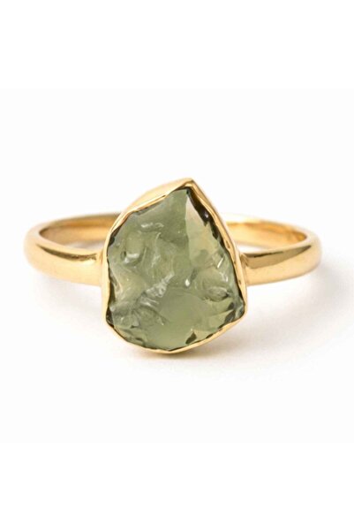 craftmystic Δαχτυλίδι από ασήμι 925 επιχρυσωμένο 18K με ακατέργαστο moldavit ...