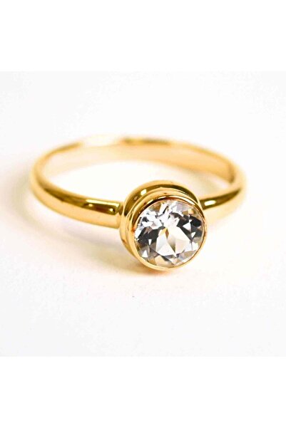 craftmystic Inel argint 925 placat cu aur 18k si Topaz Alb rotund fatetat