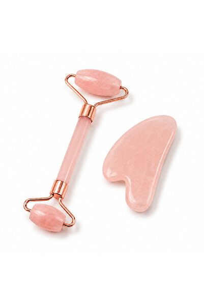 craftmystic Set Gua Sha si Roller din Cuart Roz - Frumusete, Relaxare si Ener...