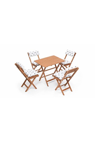Meya Dekor Yıldız desenli 4 1 Minderli Balkon Mutfak Bahçe Bistro Set Katlanı...