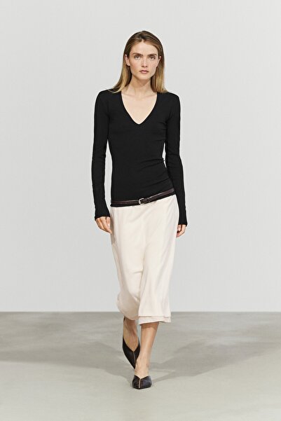 Massimo Dutti V yaka uzun kollu t-shirt