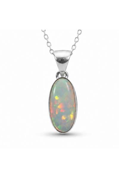 craftmystic Колие от сребро 925 с естествен етиопски опал овал – креативност ...