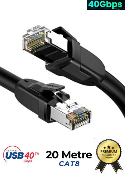DarkRage CAT8 20 Metre Premium Süper Hızlı Ethernet Kablosu 40 Gigabit/S 2000...