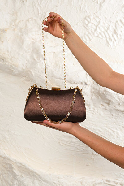 ROZA CANTA Brown Satin Women's Evening Dress Wedding Bag