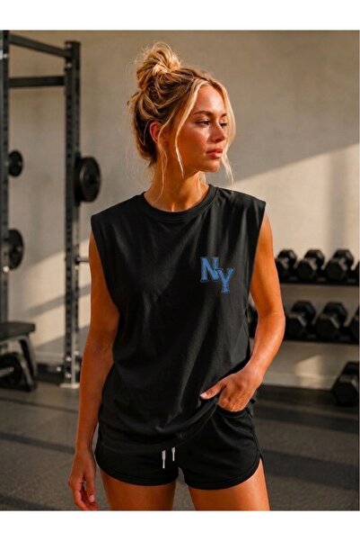 FUFLUNS Ny Printed Women's Regular Fit Crew Neck Sports Sleeveless T-Shirt