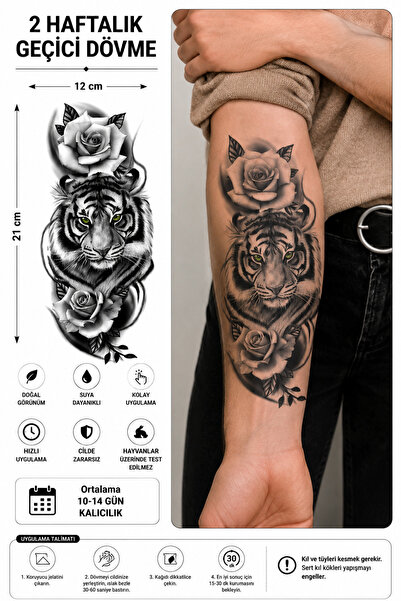 medink tattoo Gerçekçi Kaplan ve Gül Realistic Model Geçici Kol Bacak Geçici ...