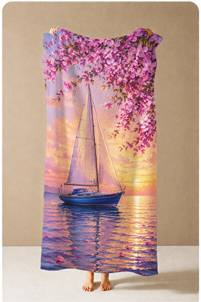 Evmila Romantic Sunset Sailing Ship Sea Pattern 70X150 Beach Towel - Digital ...