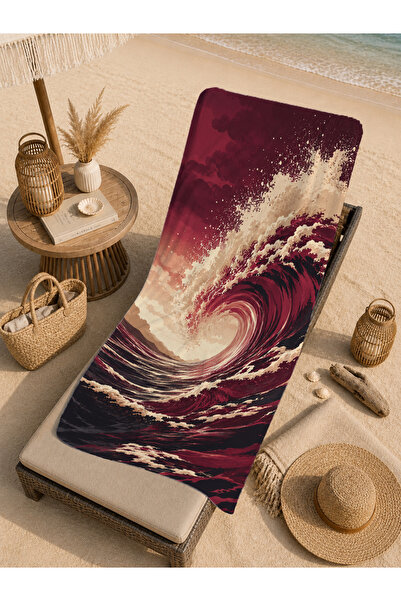 Evmila Prosop de plajă cu model Dramatic Burgundy Ocean Wave 70x150 - Prosop ...