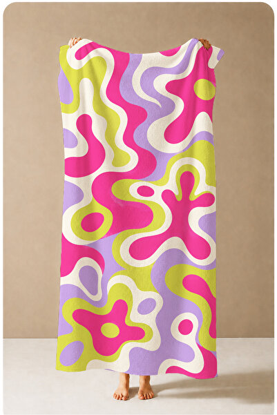 Evmila Psychedelic Pink Lime Abstract Wavy Pattern 70X150 Beach Towel - Digit...
