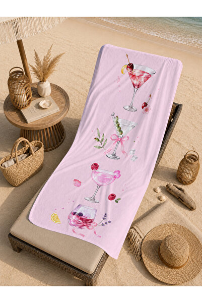 Evmila Prosop de plajă cu model floral de cocktail roz romantic 70x150 - Pros...