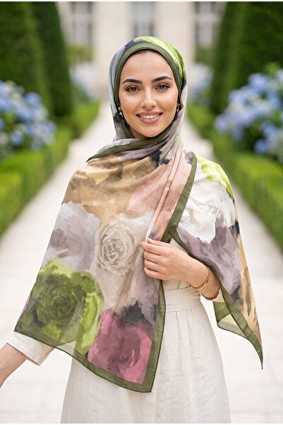EBRUTESETTÜR سلسلة شالات منقوشة باللون الوردي الباستيل باللون الكاكي