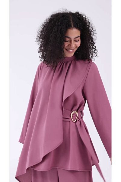 ZUHAL YILDIZ COLLECTION Kadın Tesettür Asimetrik Uzun Tunik Pantolon İkili Ta...