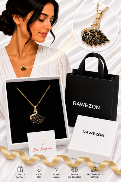RAWEZON Steel Gold Black Stone Swan Necklace Gift Set |   Gift for Lover, Gif...