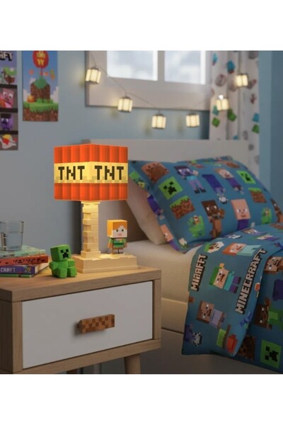 lstri Minecraft LED Gece Lambası Çocuklar ve Oyuncular İçin Masa Lambası | 5 Aydınlatma Modlu Şarj Edilebilir LED Oyun Gece Minecraft Blok Gece Lambası -LED Lamba Işığı
