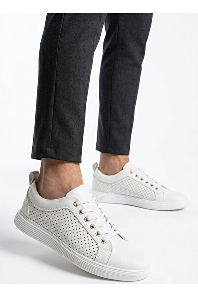 Gönbeler Men's White Daily Sneaker Shoes Breathable Perforated Casual Sports ...