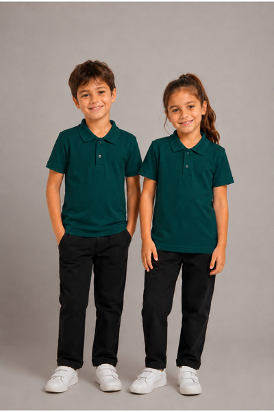 fevien Unisex Girls Boys Polo Collar Buttoned Short Sleeve Cotton Basic T-Shi...