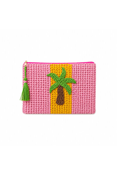 Dusa Craft El Yapımı Tropikal Palmiye Desenli Clutch Kadın El Çantası - Bohem...