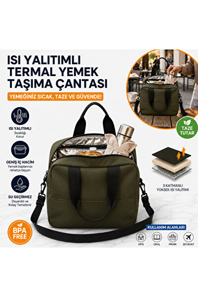 YeferStore Termal Yemek Taşıma Çantası Isı Yalıtımlı Sıcak Soğuk Koruyucu Bes...