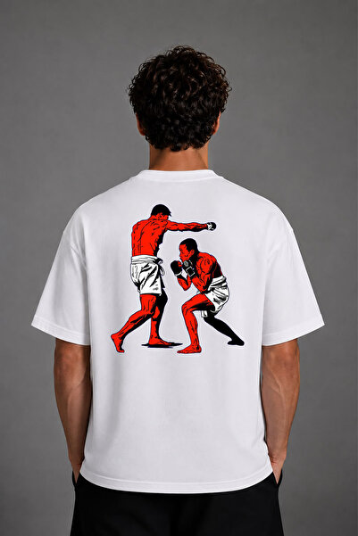 VSRN Tricou supradimensionat alb cu imprimeu pe spate, design Box Match 1
