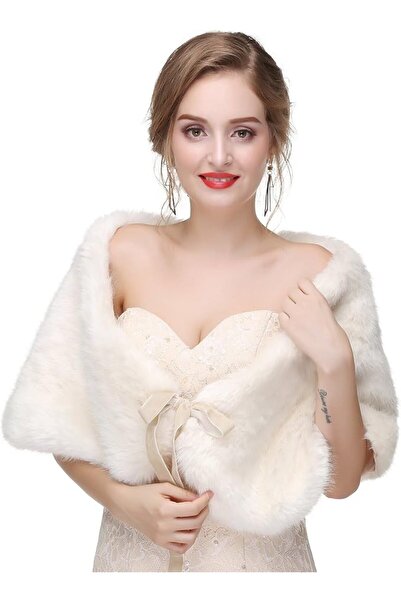 GENERAL Faux Fur Shawl Wrap Stole Shrug Winter Bridal Wedding Cover Up