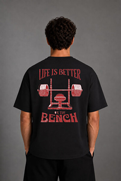 VSRN Bench on the Design Back Printed Black Oversize T-Shirt