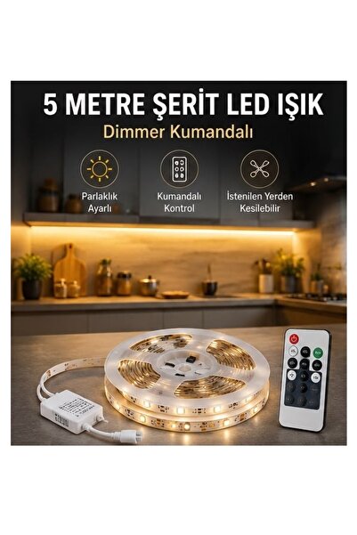 ÖZER LİGHT 5 metre Kumandalı Gün Işığı(3000k) Şerit led ışık seti Mutfak Tezg...
