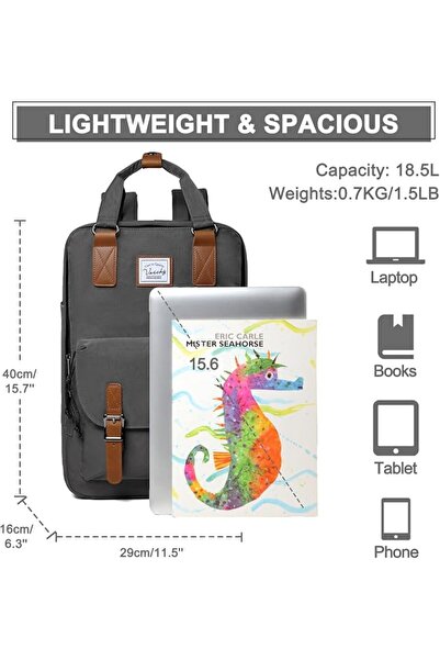 VASCHY Vintage School Backpack for Men/Women 15in Laptop Bookbag Casual Daypack