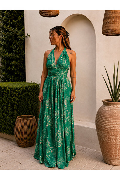 laviyonsa Rochie de cocktail elegantă cu guler lung din șal de mătase și legă...