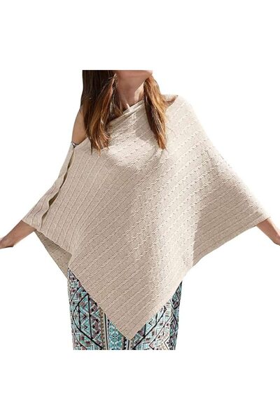 Puli Women's Versatile Knitted Scarf Poncho Sweater with Buttons Light Weight...