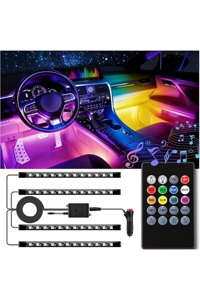 LivTee Car Led Interior Lights，4pcs 48 LED Multicolor Music Car Interior Acce...