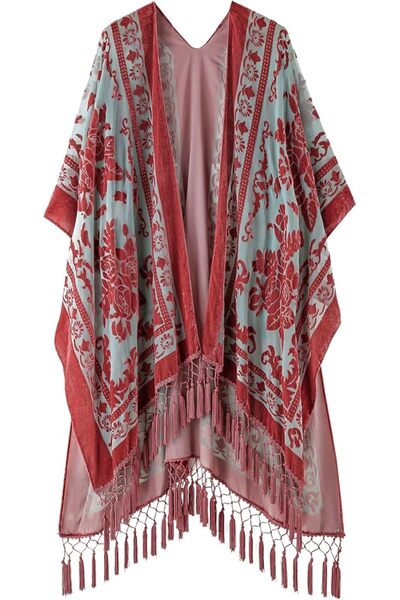 MJP MJ SERECA Women's Burnout Velvet Kimono Long Cardigan Cover Up Without Ta...