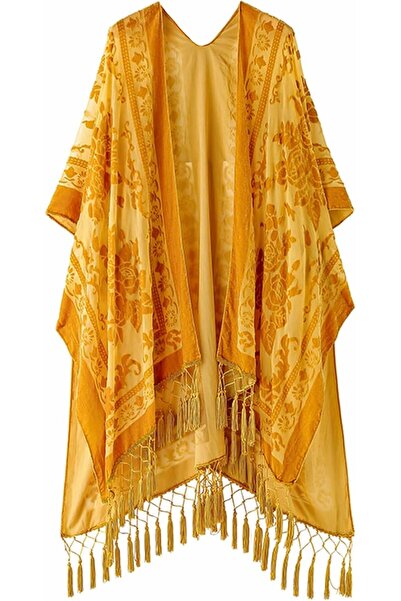 MJP MJ SERECA Women's Burnout Velvet Kimono Long Cardigan Cover Up Without Ta...