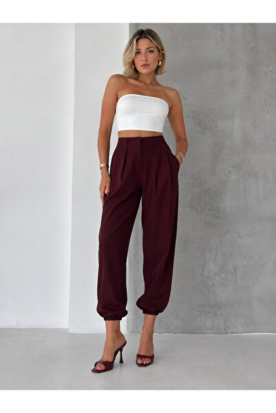 MAİMODA Women's Pleated Waist Elastic Cuff Harem Pants