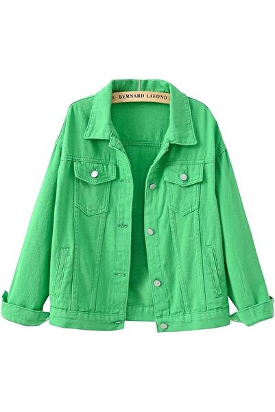 GENERAL ebossy womens Women Candy Color Long Sleeve Loose Denim Jacket Long S...