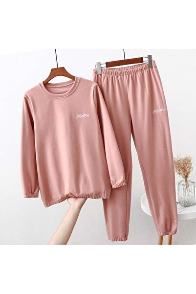 GENERAL Women's Pink Winter Pajamas Set - Classic, Solid, Long Sleeve, Round ...