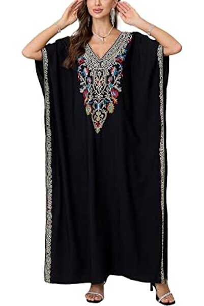GENERAL Women's Bohemian Kaftan Maxi Loungewear Oversized Nightgown Homewear ...