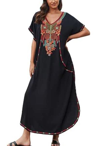 GENERAL Women's Cotton Kaftan Loungewear Boho Homewear Oversized Kimono Maxi ...