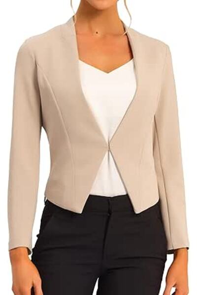 Allegra K Women's Open Front Office Work Business Crop Suit Blazer Jacket