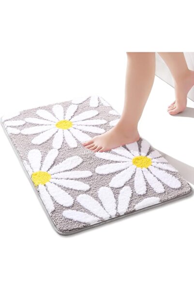 QJHOMO Pink Bathroom Rugs Cute Daisy Bath Mat White and Yellow Flower Decor R...