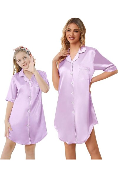 GENERAL Schbbbta Girls Boys Satin Pajamas Set, 2Piece Silk Nightwear Button-D...