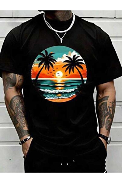 NOURAM Men's Outfits, Tropical Sunset Palm Tree Graphic Tees, Funny Vintage T...
