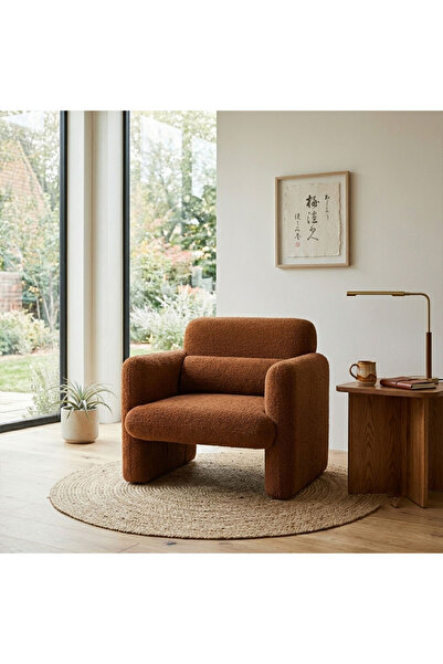 homejoyz Boucle and Suede Wood Armchair - Astra - 85X90X85 cm - Camel