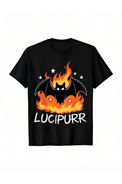 23ERVA Summer Outfit Women, Lucipurr With Flames Stars Funny Vintage T-Shirt,...